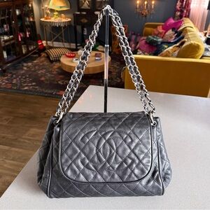💥SOLD💥 CHANEL Black Quilted Caviar Leather CC Timeless Accordion Flap Bag